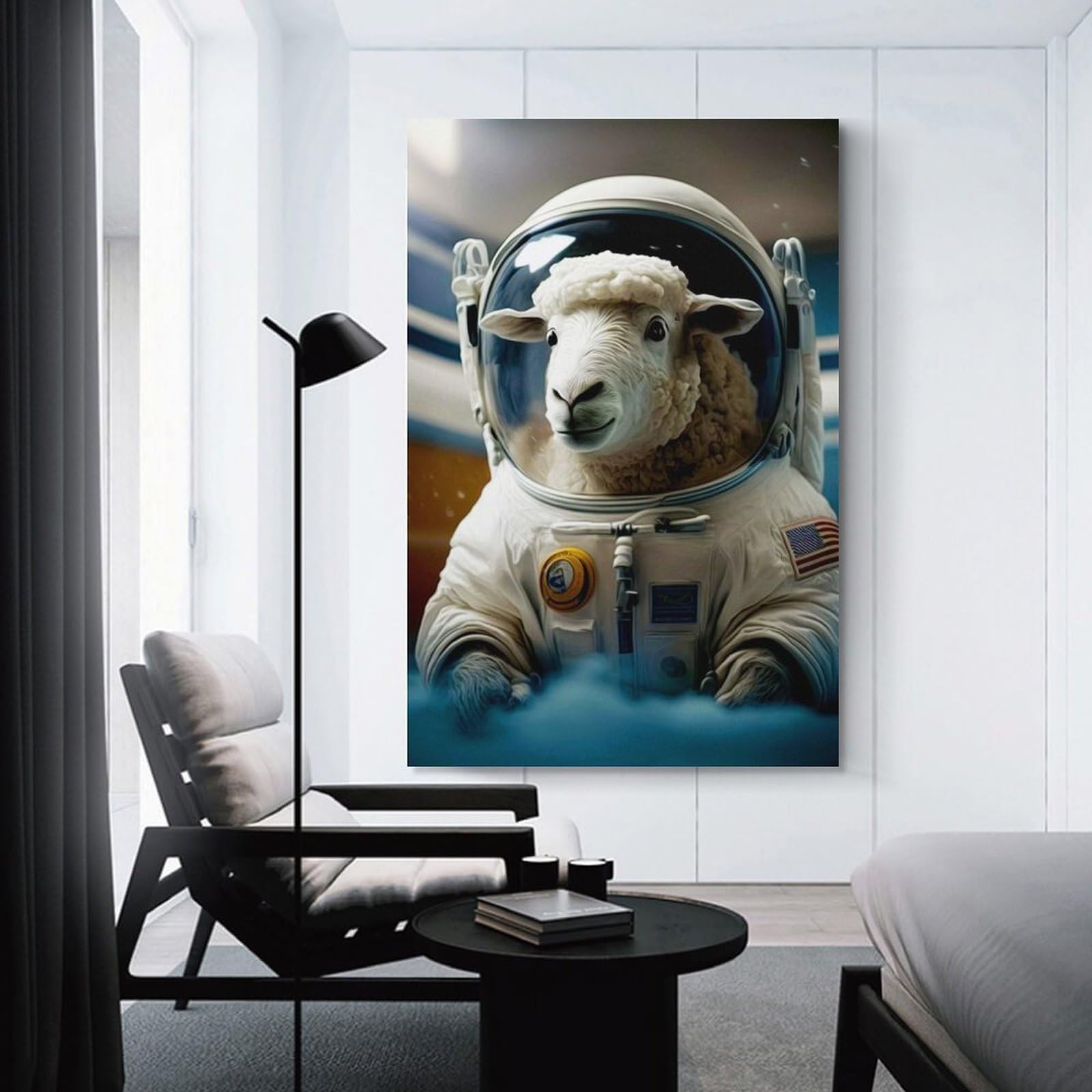 Junmoney Sheep Astronaut Wall Picture Print 20x30inch(50x75cm), for Corridors, Hallways Or Apartment Entries, Decorative Canvas Styling for Entry Areas
