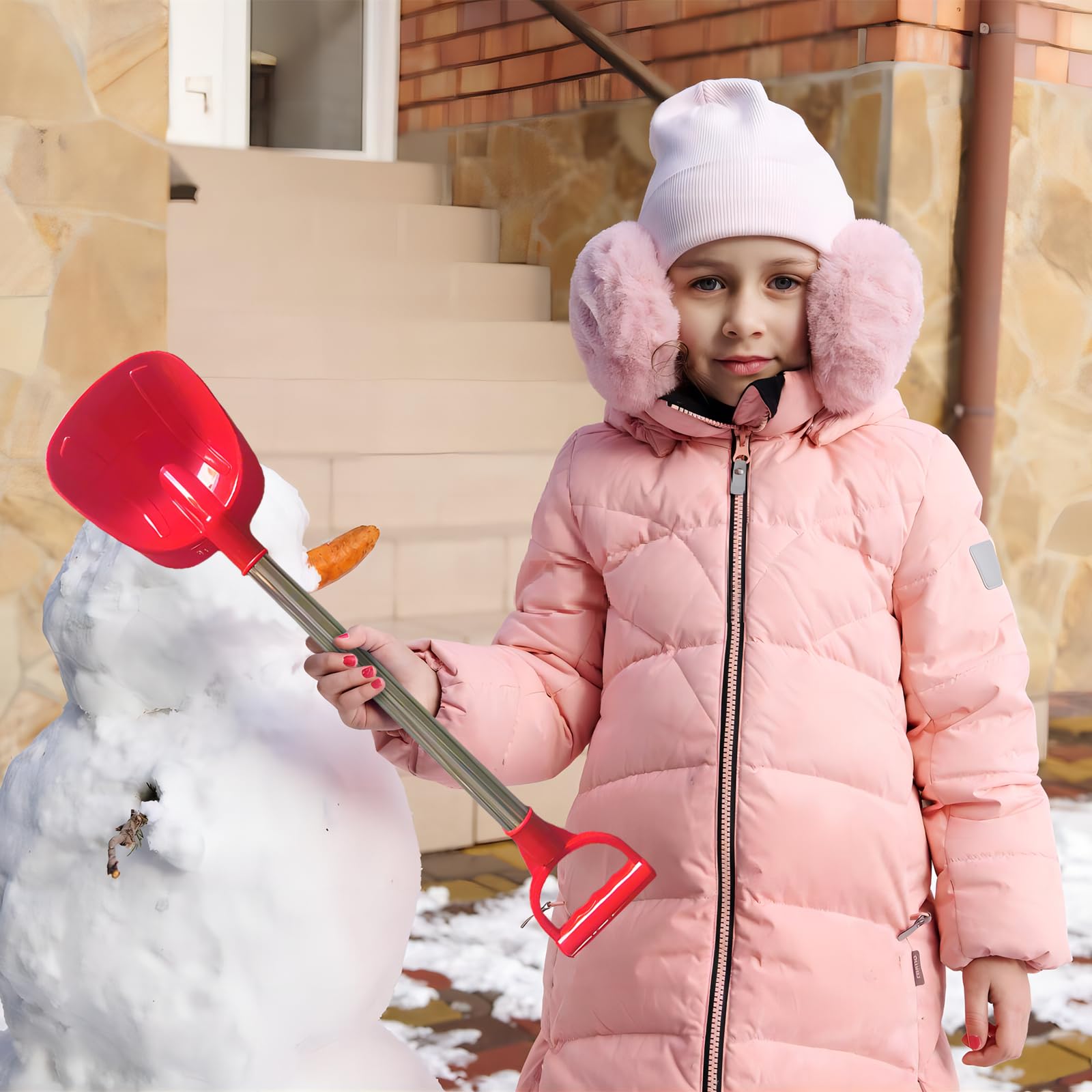 3 sztuki szufli do śniegu dla dzieci, 52 cm, z tworzywa sztucznego, z trzonkiem ze stali nierdzewnej, na zimę, zdejmowana szufla do śniegu, dla dzieci, chłopców i dziewczynek