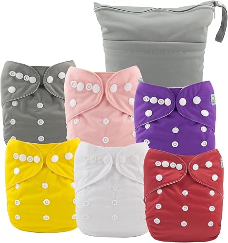 Miniatura 13 de ALVABABY 6 fundas para pañales de tela y 1 bolsa húmeda y seca, lavable y reutilizable para pañales preplegado con bolsa multifuncional 02 Boy Color