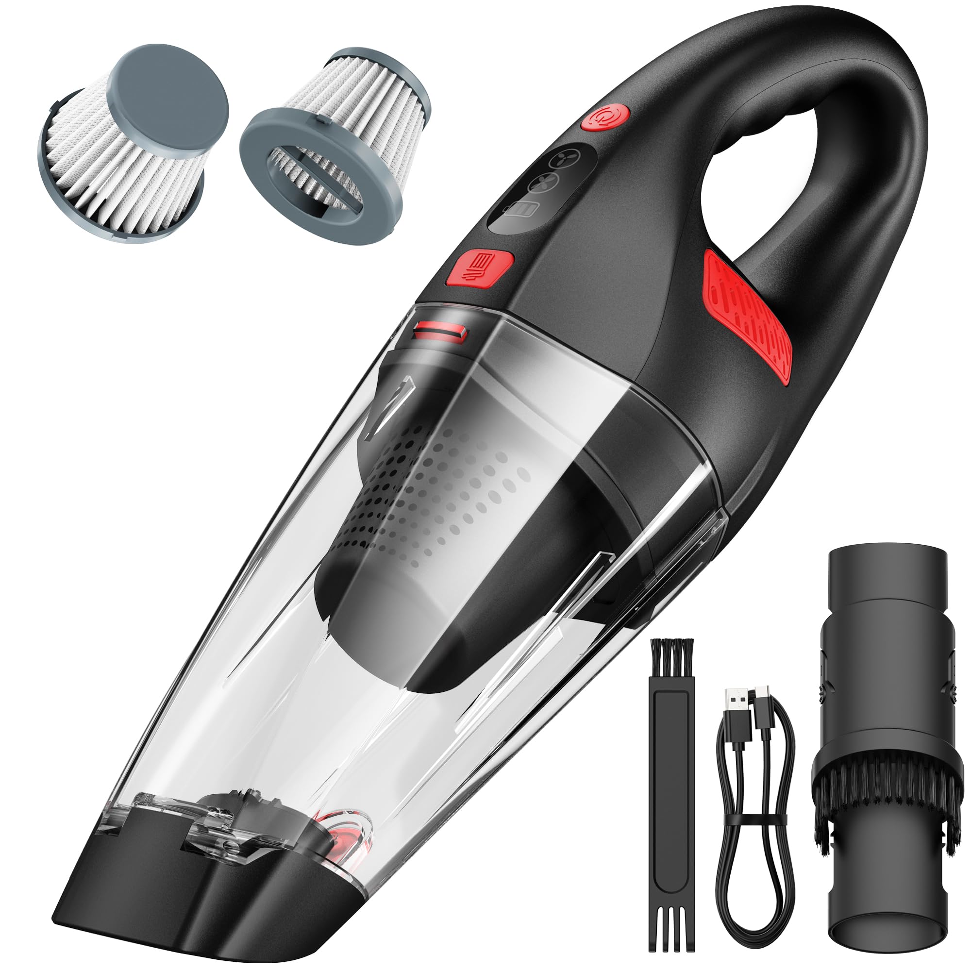 Resmafn Handheld Car Vacuum Cleaner Cordless - Hand Vacuum with 2 Reusable Filter and Motorized Brush Strong Suction Powerful Portable Wireless Lightweight Long Runtime Hand-held Vaccum USB for Home