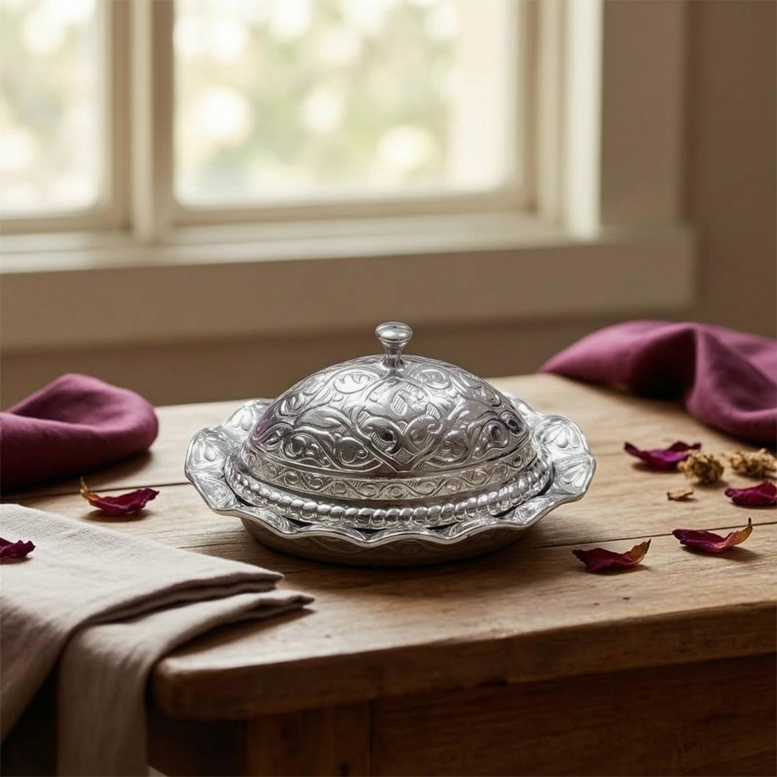 Boîte à Sucre Turque Gaufré Sucrier avec Couvercle Vintage Récipient pour Collectionneurs, Extra Large Et Épais