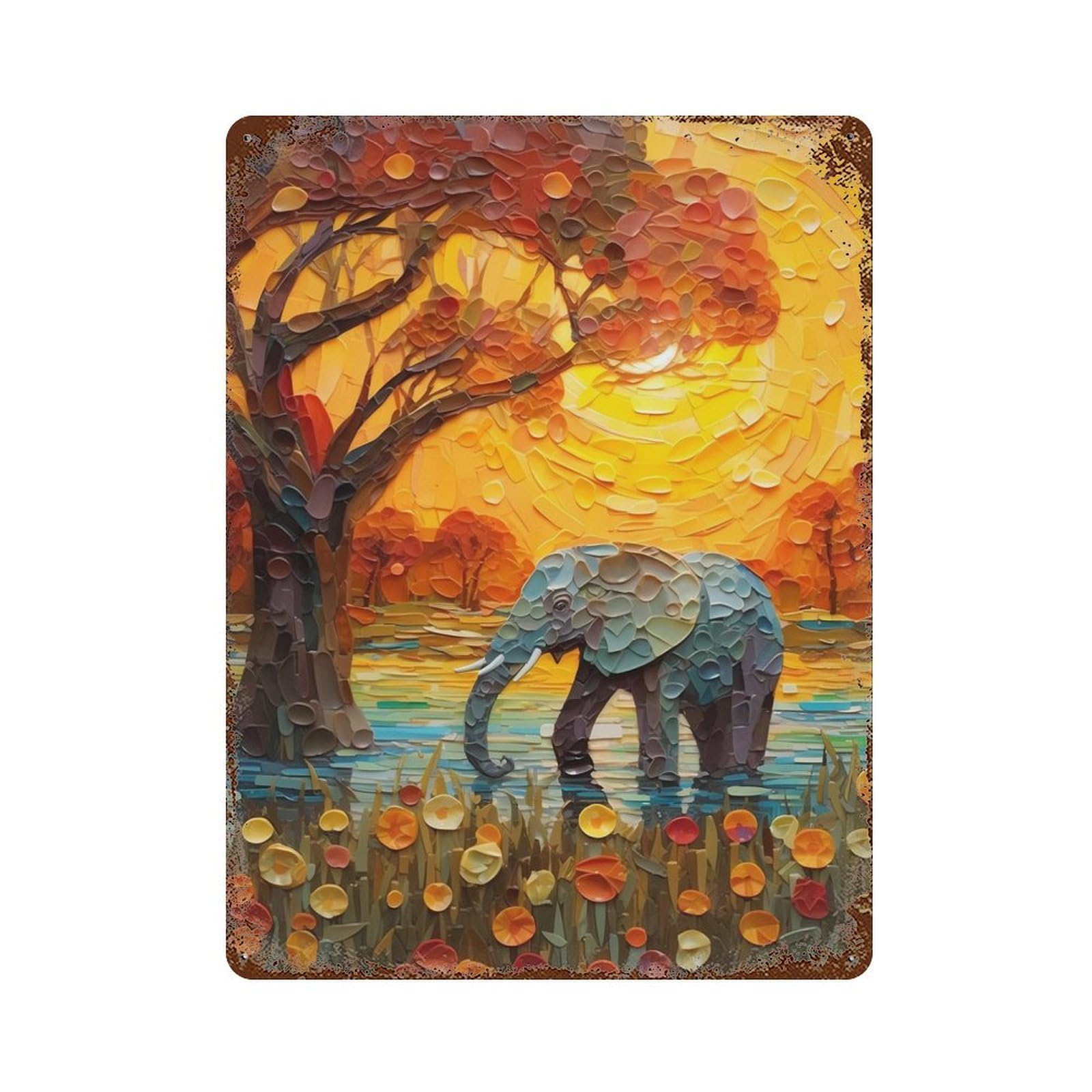Elephant Color Decorative Tin Sign 15.7"x11.8", for Bistro, Counter And Cafe Decor, Classic Wall Plaque