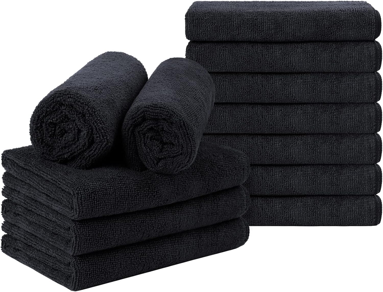 Orighty Schwarzes Salon-Handtuch, 12 Stück (Nicht bleichfest, 40,6 x 73,7 cm), superweiche und saugfähige Mikrofaser-Handtücher für Salon, Hand, Fitnessstudio, Bad, Spa und Haarpflege zu Hause