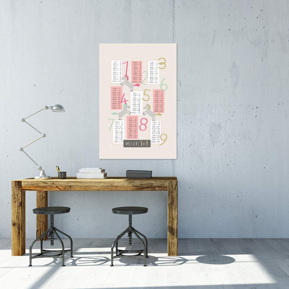 artboxONE Galerie-Print 60x40 cm Pferde Einmaleins Lernposter 1x1 hochwertiges Acrylglas auf Alu-Dibond von Sabandraba