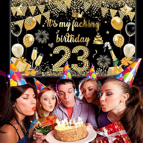Miniatura 3 de Cartel de fondo con texto en inglés "It's My Birthday", fondo grande para decoración de fiesta de cumpleaños, divertido cartel negro y dorado (negro