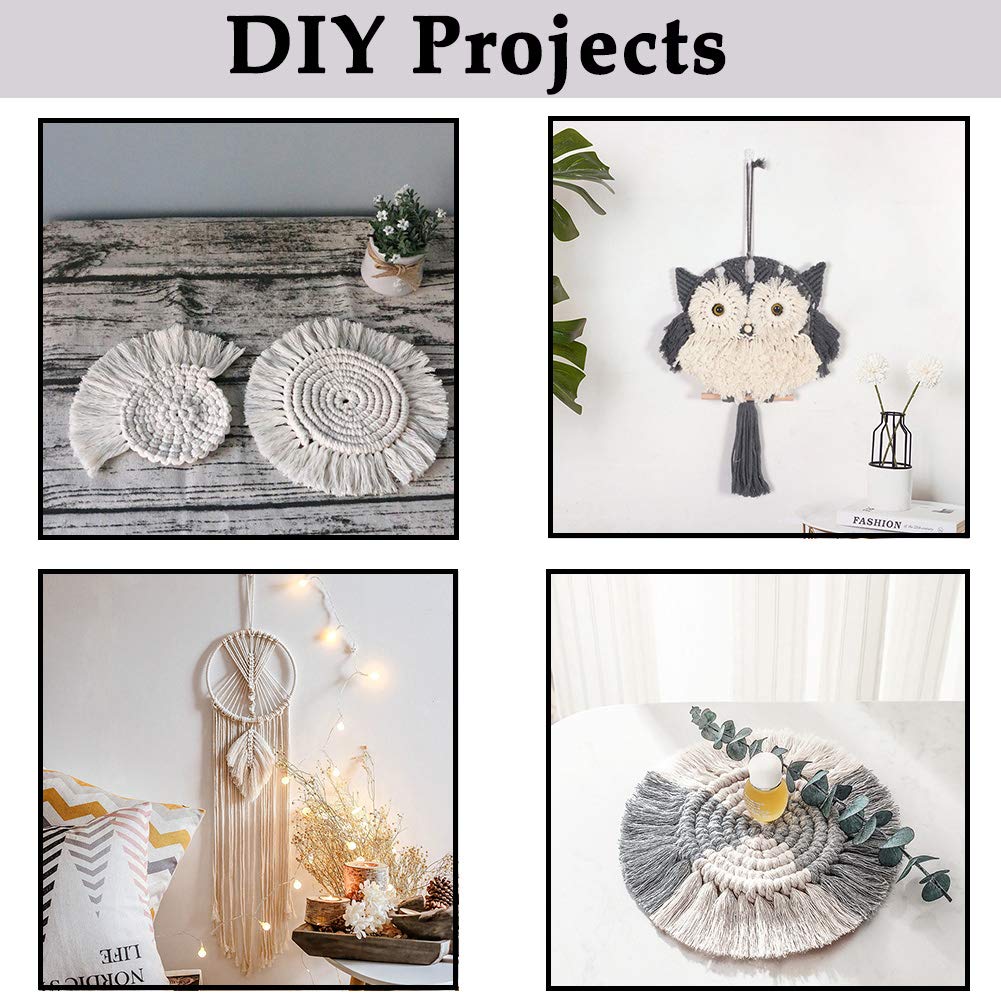 Cordón de macramé de 0.157 in x 109 yardas, cuerda de algodón 100% natural para suministros de macramé hechos a mano, colgar en la pared, ganchos de plantas, manualidades, tejer, proyectos decorativos 7