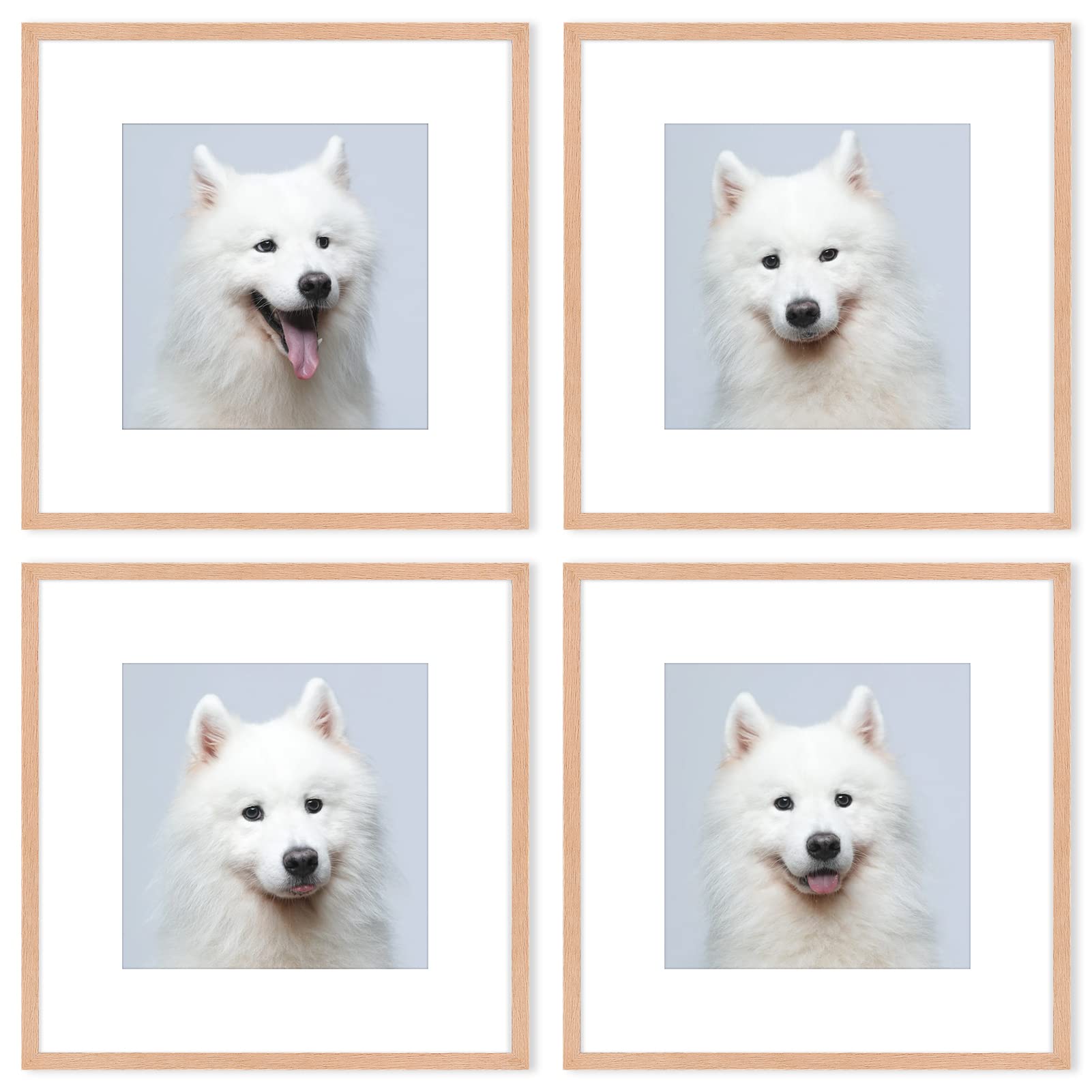 Atobart Oak Wood Square Picture Photo Frame,Compatible With 30X30cm(12X12in) Without Mat And 20X20cm With Mat Images For Wall Mounting In Living Room, Bedroom,Gallery,Set Of 4