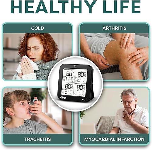 Miniatura 6 de OBET Termómetro inalámbrico para interiores y exteriores con 3 sensores, estación meteorológica, monitor de temperatura y humedad, rango de 500 pies