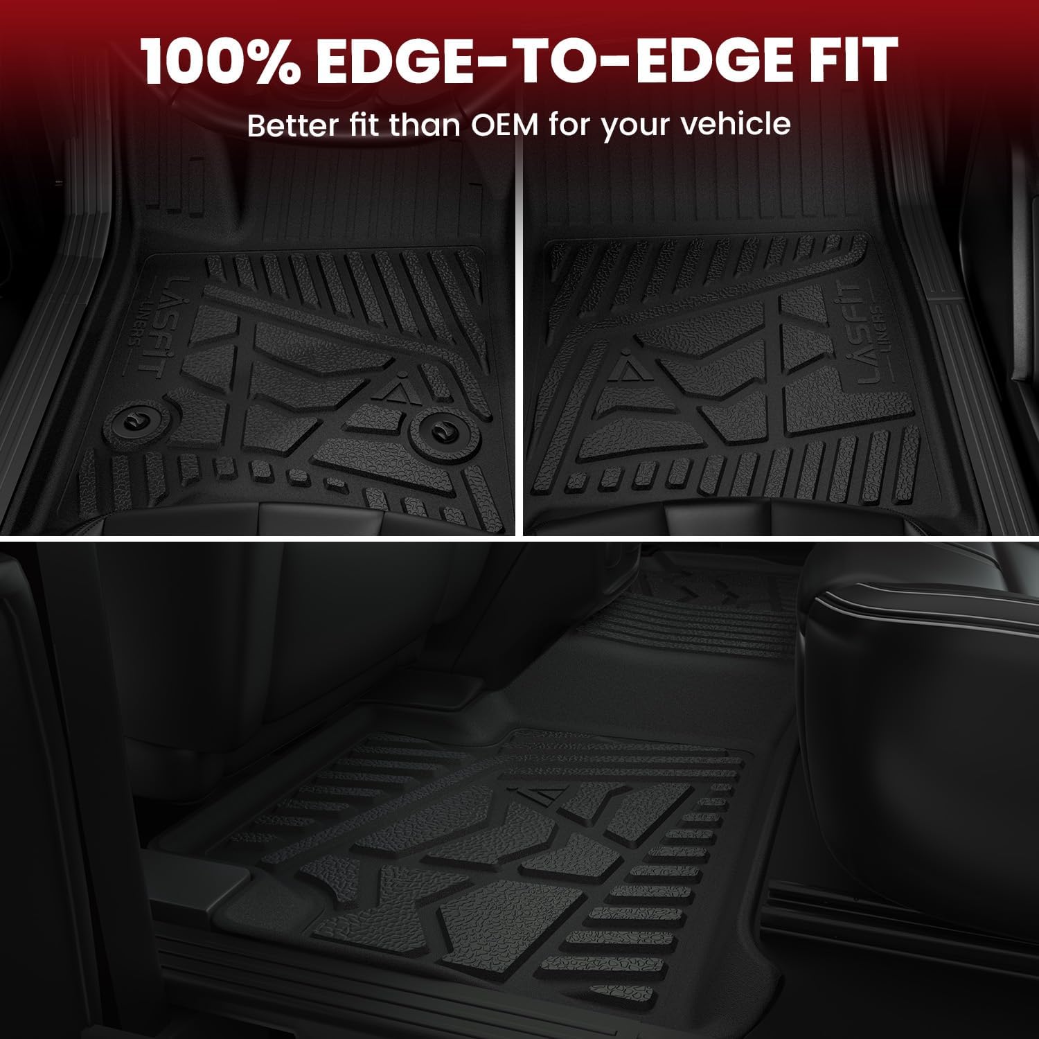 LASFIT Floor Mats for Ford F-150 2011-2014 SuperCrew 1st Row w/o Center Console Carpet Floor All Weather Protector Car Liners TPE Truck Mats, Front & Rear Rows, 3pcs Black - Image 5