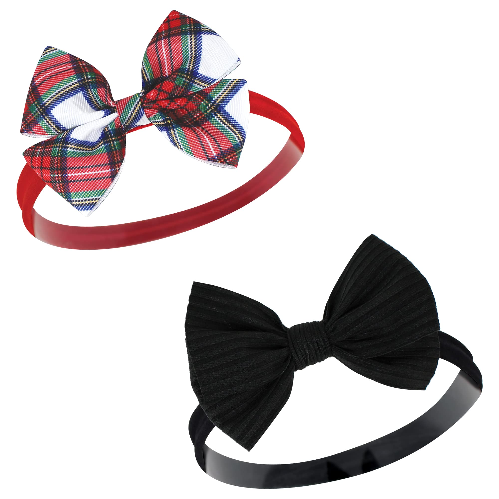 Hudson Baby Infant Girl Cotton and Synthetic Headbands, 12 Days Of Christmas Plaid, 0-24 Monate