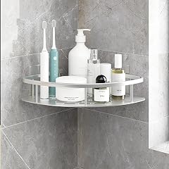 SRURLLUG No Drilling Corner Shower Caddy Adhesive Bathroom Triangle Shower Shelves Rustproof Wall Mounted Shower Organizer Large Capacity