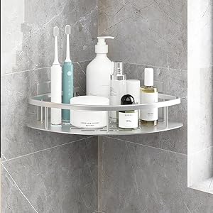 SRURLLUG No Drilling Corner Shower Caddy Adhesive Bathroom Triangle Shower Shelves Rustproof Wall Mounted Shower Organizer Large Capacity