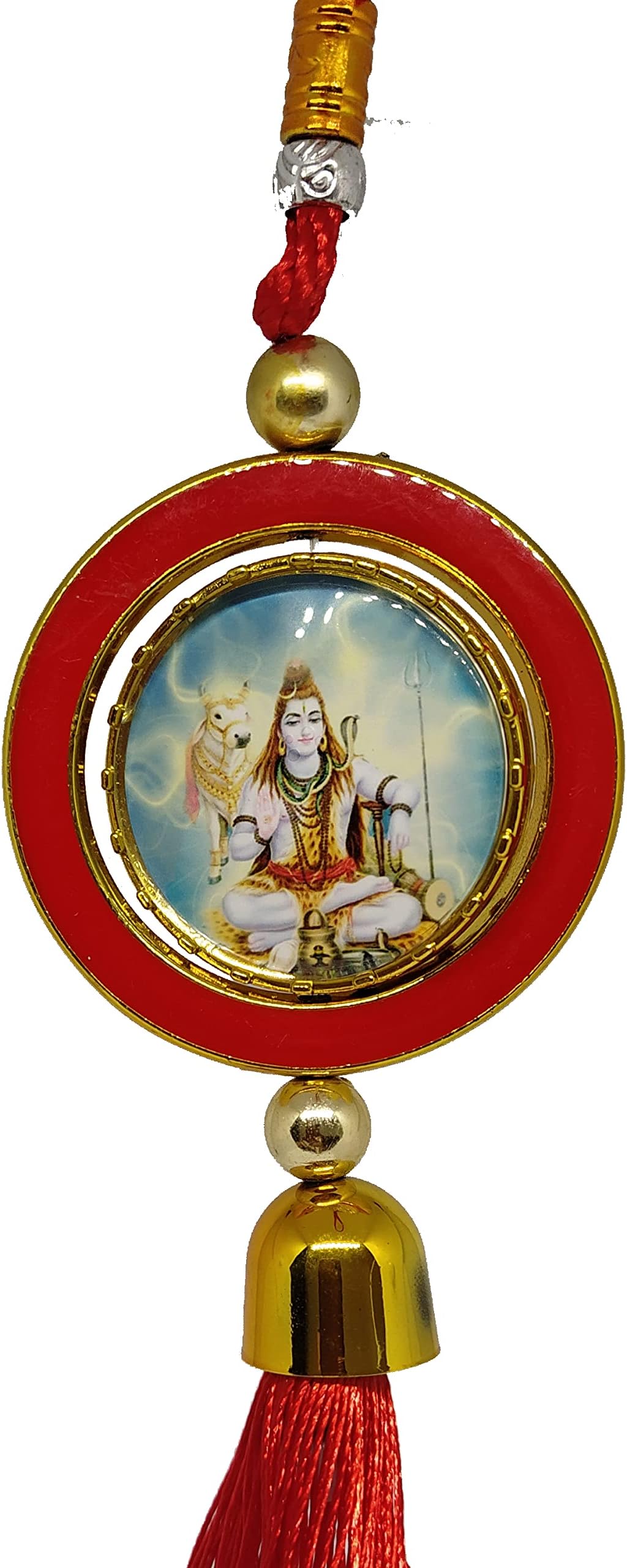 Imagine Mart Lord Hanuman/Lord Shiva Double Sided Hindu Religious Car Rearview Mirror Hanging God Idol 2 Side Frames in Multicolor Color Thread Car Asseccories