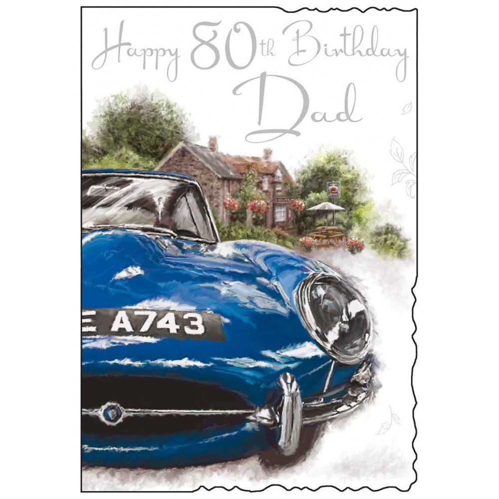 Jonny Javelin Geburtstagskarte Zum 80. – Motiv ‚Wonderful Dad‘, Mit Luftballons & Auto, 15,2x22,9 Cm