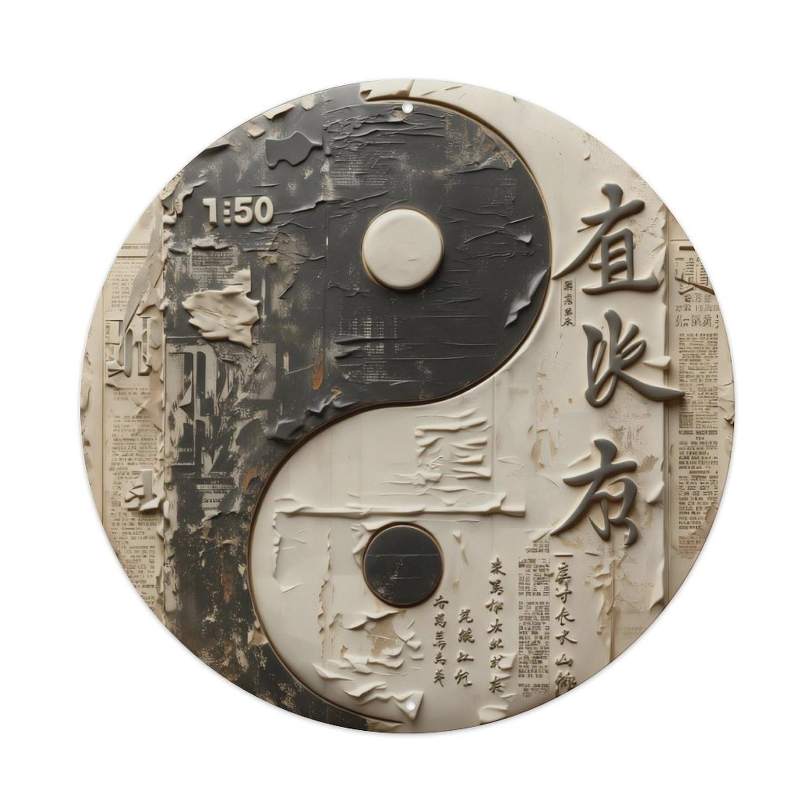 Zlatcbu Vintage Yin Yang Symbol With Calligraphy And Textures Metal Tin Sign Retro Wall Art Poster, Decor For Home Living Room Bar Cafe Garage, 8X8 Inch