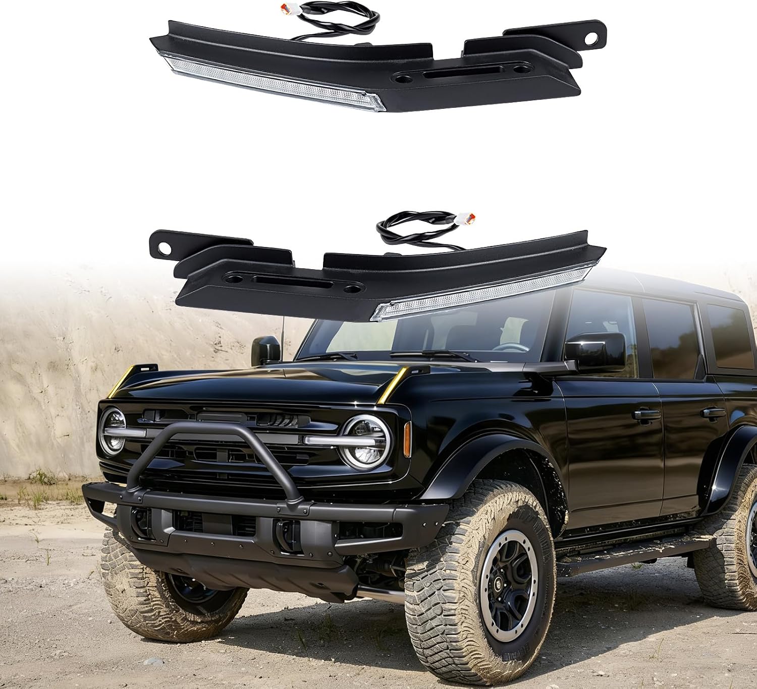 Astra Depot Pair 3528 SMD LED Hood Handle Daytime Running Fog Lights Compatible with 2021-2025 Ford Bronco | White DRL, Amber Sequential Turn Signal, 32W, Matte Black Base, Clear Lens