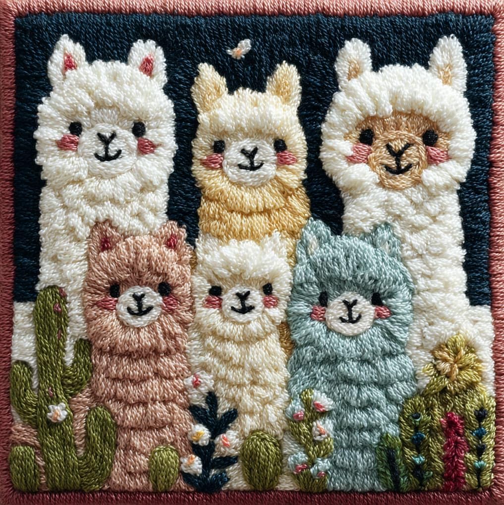 AxiangziK Latch Hook Pillow Cover Kit,A Family of Alpacas