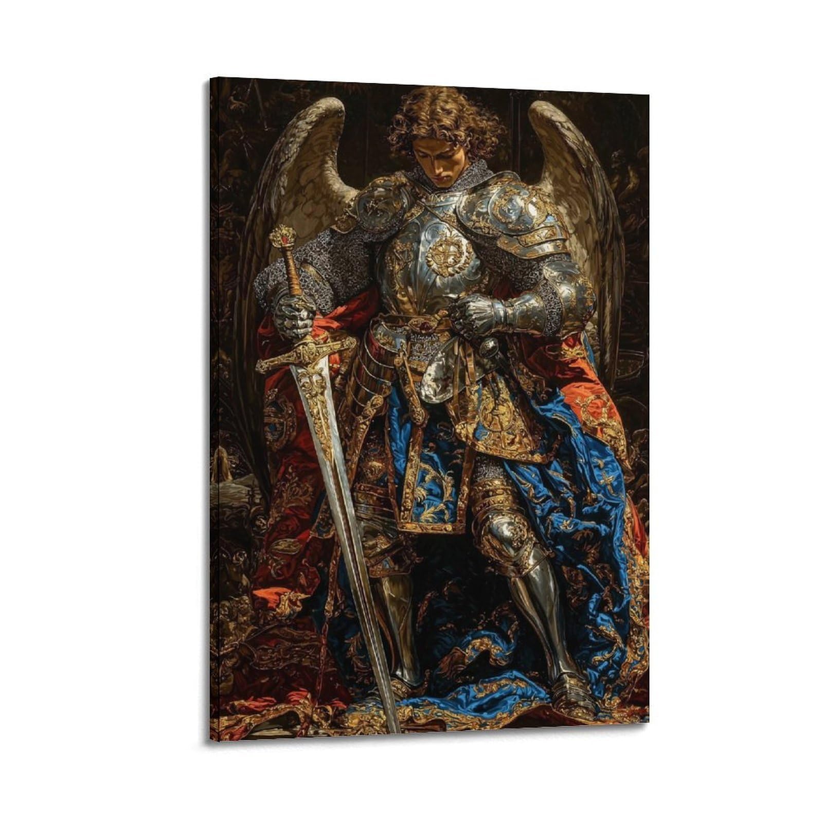 XKUGA Catholic Poster Religious Knight Saint Archangel Michael Modern Decorative Canvas Prints - Ideal Wall Art for Family, Man Cave, Game Room, Boys & Girls Bedroom 24x36inch(60x90cm)