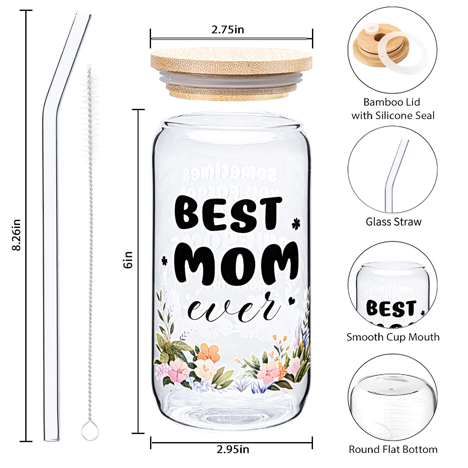 Gifts for Mom Mothers Day Birthday Christmas gifts for Mom from Daughter Son Unique Gift Ideas for Mama Mother Gift for New Moms Mothers Coffee Glass Cup Mug Jar 16 Oz