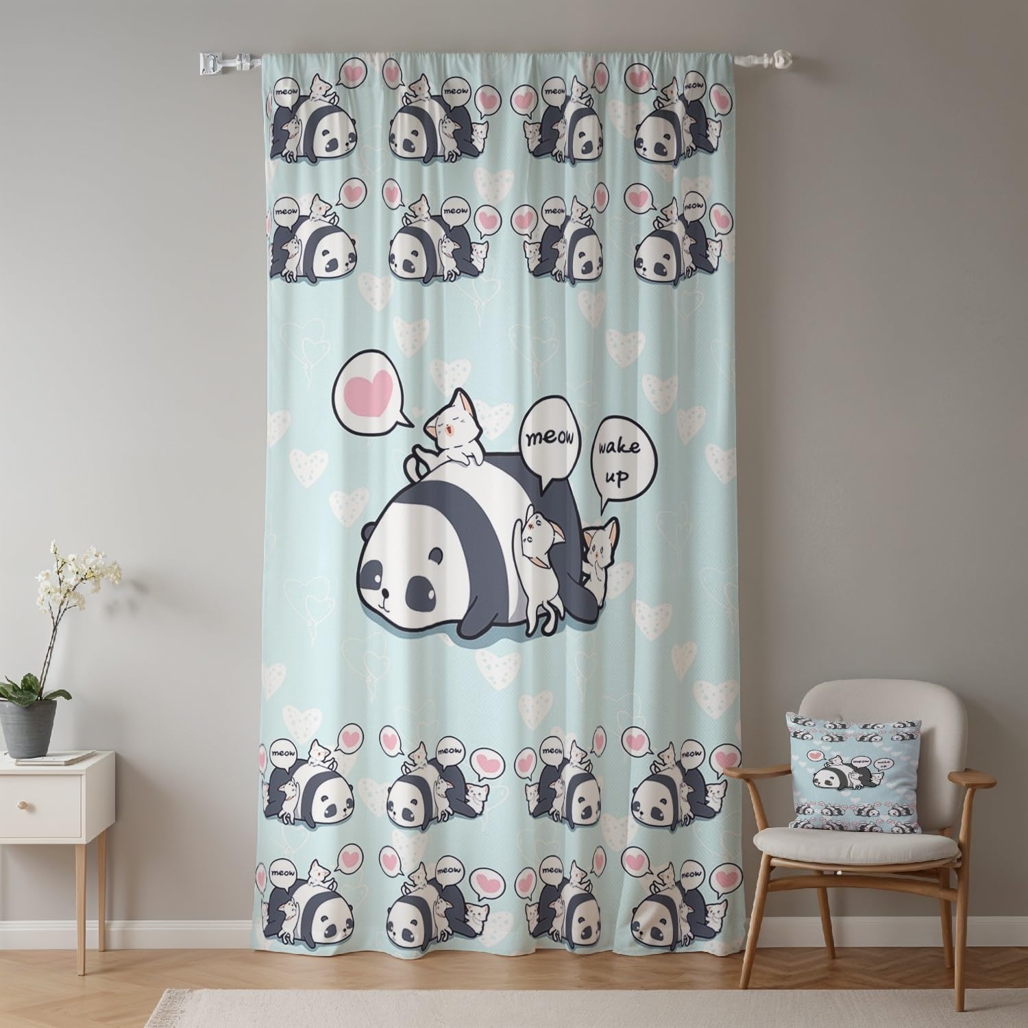 ggaimwf 42"x 63" Cartoon Animal Rod Pocket Curtain for Kids Bedroom Cute Panda Cat Linen Look Room Dividers Light Filtering Privacy Window Drapes for Boys Girls Playroom Living Room,1-Single Panel - Image 2