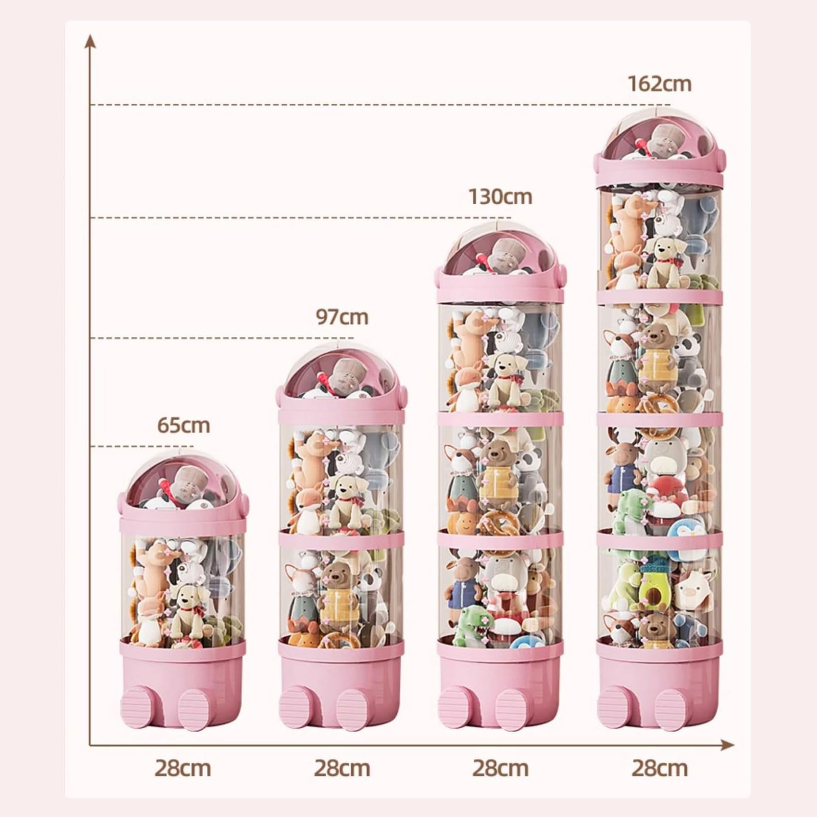 Almacenamiento de juguetes, Tubo organizador for peluches, tubo vertical for guardar, cubo de exhibición for(Pink,130 * 28cm)