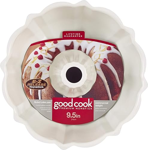 Miniatura 1 de GoodCook Everyday Sartén de tubo estriado de acero antiadherente de 9.5 pulgadas, blanco y rojo