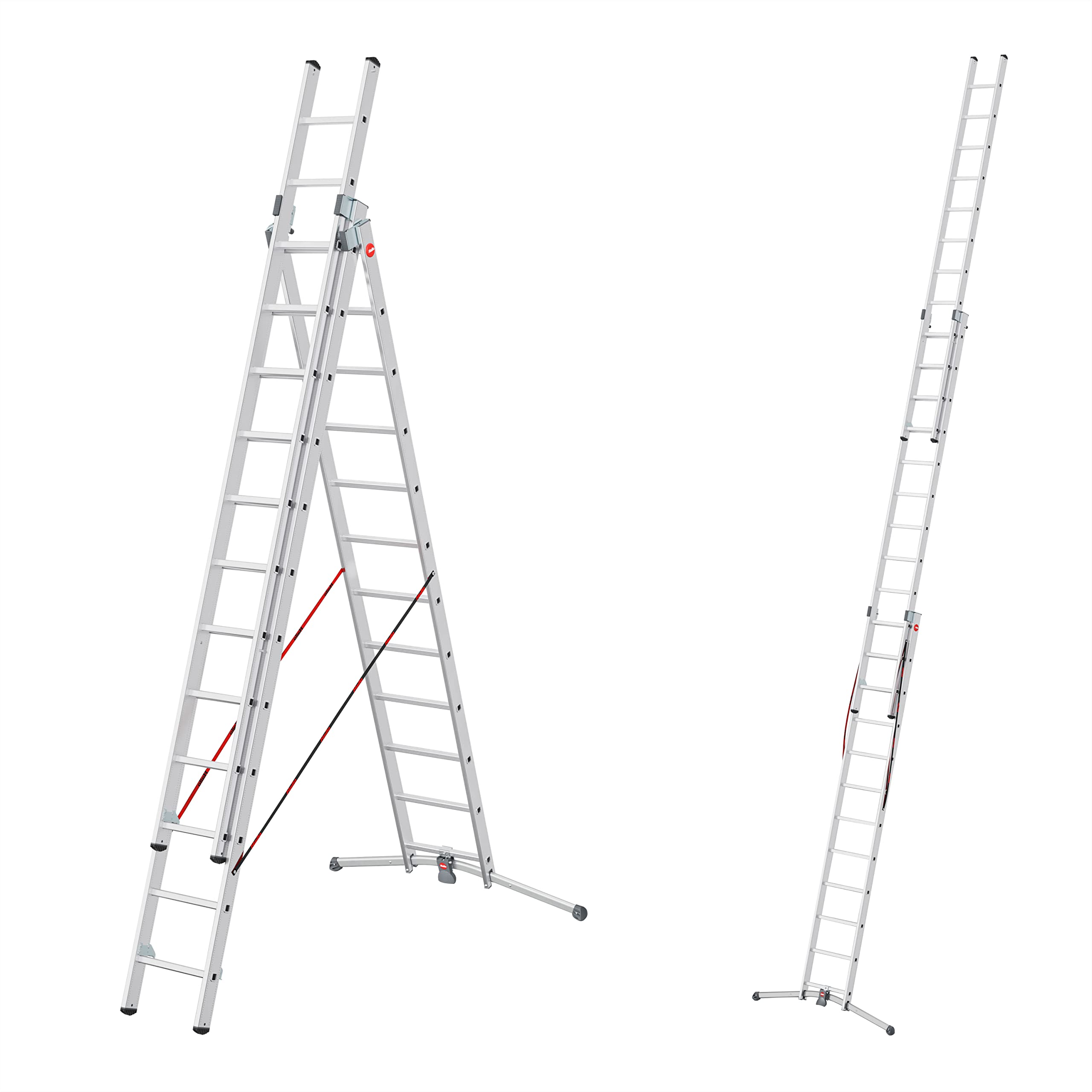 Hailo S98 ProfiLOT 3-teilige Alu-Kombileiter mit Lot-System - gleicht Unebenheiten aus - 3 x 12 profilierte Sprossen belastbar bis 150 kg - Leiter rostfrei - Silber