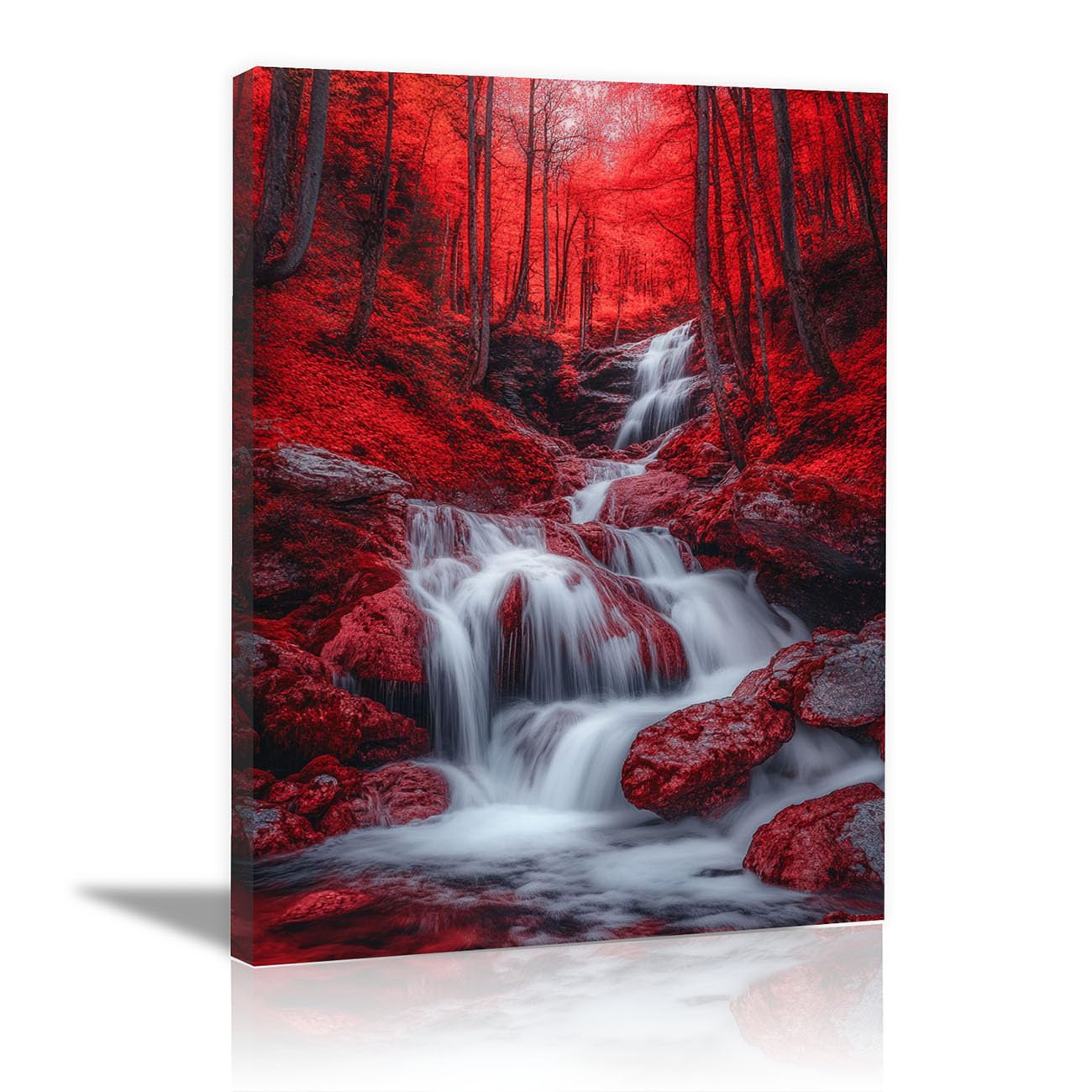 HUYEEI Stampe Su Tela, Pintura de paisajes forestales, quadro su tela, wall art, Adatto per camera da letto ecc.（rojo-50x70cm Enmarcado