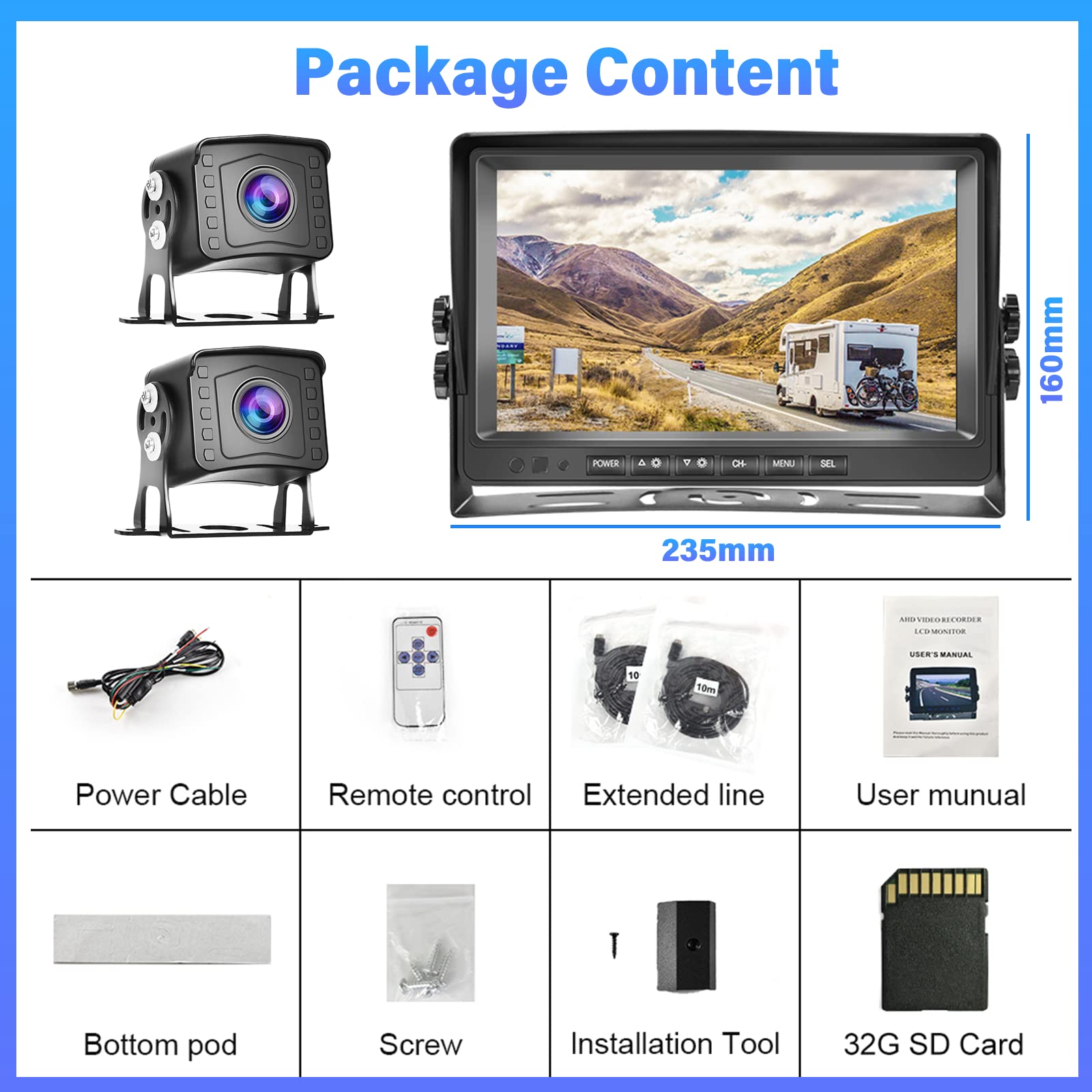 DVR 1080P Rückfahrkamera Set 9 Zoll LCD Monitor Weitwinkel Nachtsicht IP69 Wasserdicht Backup Kamera für LKW Anhänger Bus 12-35V