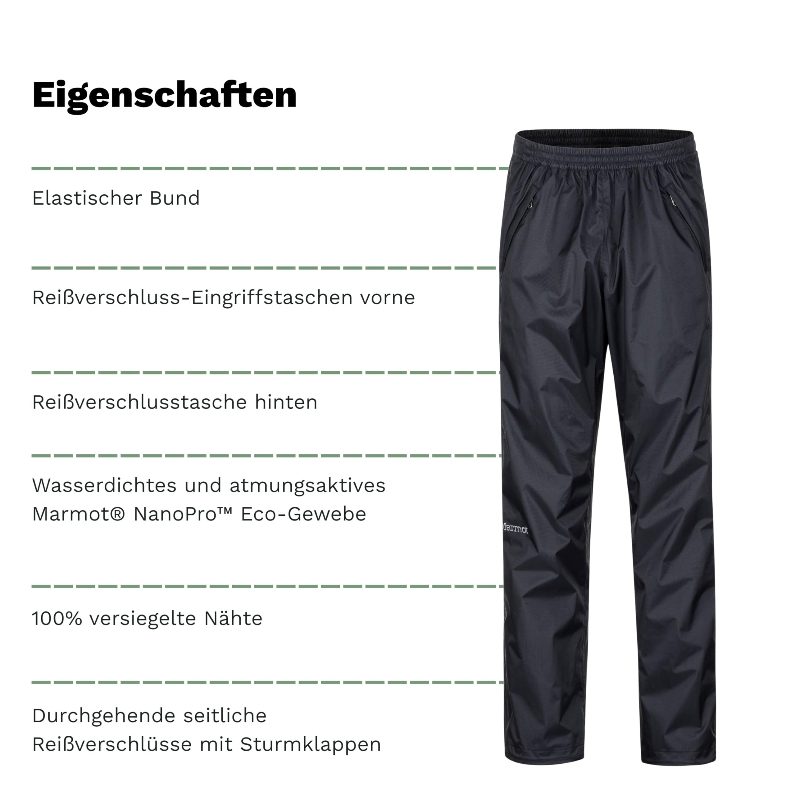 Marmot Herren wasserdichte Regenhose, Winddichte Wanderhose, atmungsaktive Regenkleidung zum Wandern und Trekking Precip Eco Full Zip Pant