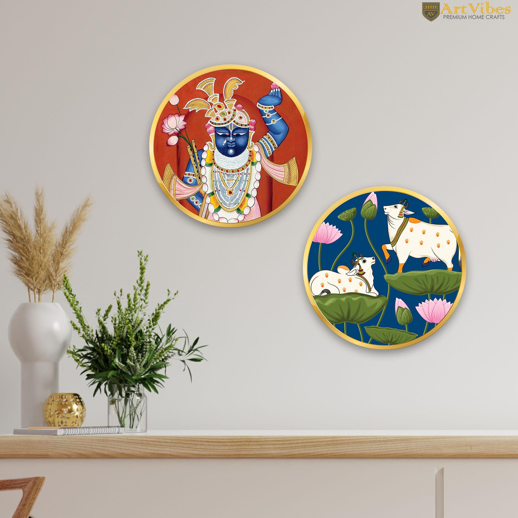 Artvibes Pichwai Wall Hanging - Wooden Decor -2 Artvibes Pichwai Wall Hanging - Wooden Decor -2