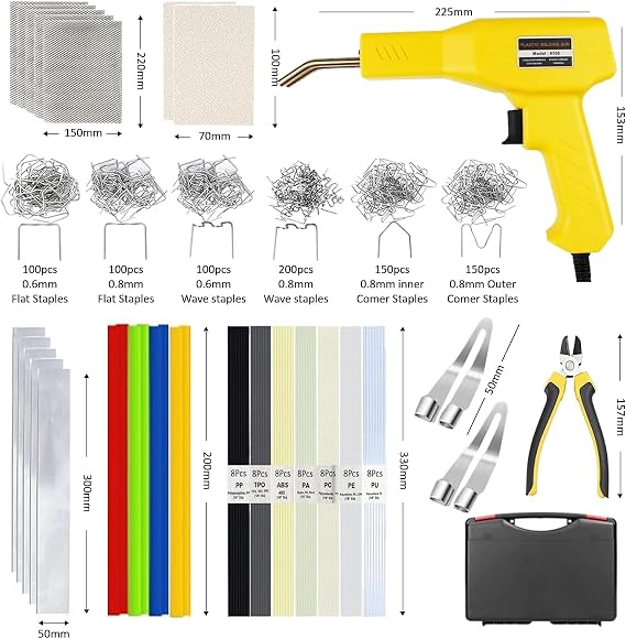 150W Plastic Welder,2 in1 Plastic Welding Kit,Plastic Welder Gun Soldering Kit,Hot Stapler Plastic Welding Car Bumper Repair Kit,64pcs Plastic Welding Rods,800pcs Staples for Plastic Crack Repair