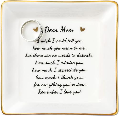 JoycuFF Regalos para mamá de cumpleaños único de hija bandeja de plato de joyería soporte para anillos Día de la Madre, Día de Acción de Gracias,