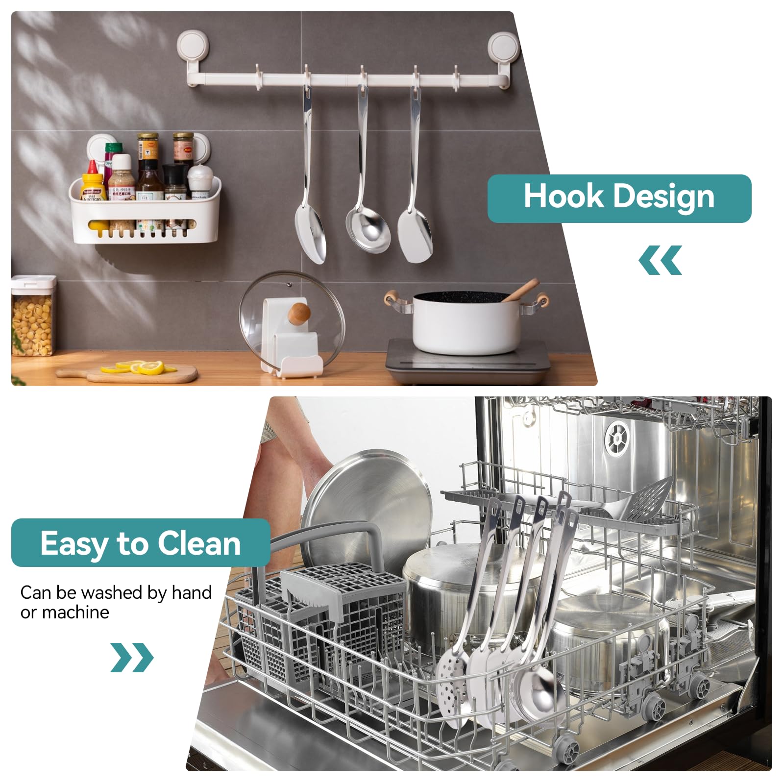 Set De 6 Ustensiles De Cuisine Inox - Louche, Spatule, écumoire, Etc. - Manche Suspendu, Lave-vaisselle - 8