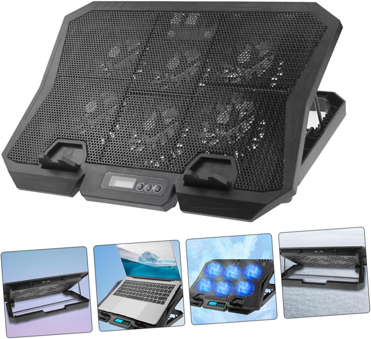 KICHOUSE Laptop Cooling Pad with 6 Fans 15.6-inch Quiet USB Cooling Stand for Gaming and Office Laptops, Adjustable Speed Blue LED Cooler for Heat Dissipation