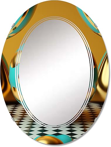 DesignQ Golden Spheres Infinity IV- Vanity Mirror, Bathroom Mirrors, Wall Mirrors for Living Room, Bedroom - Round Mirror - Large 24'x24', 32'x32'