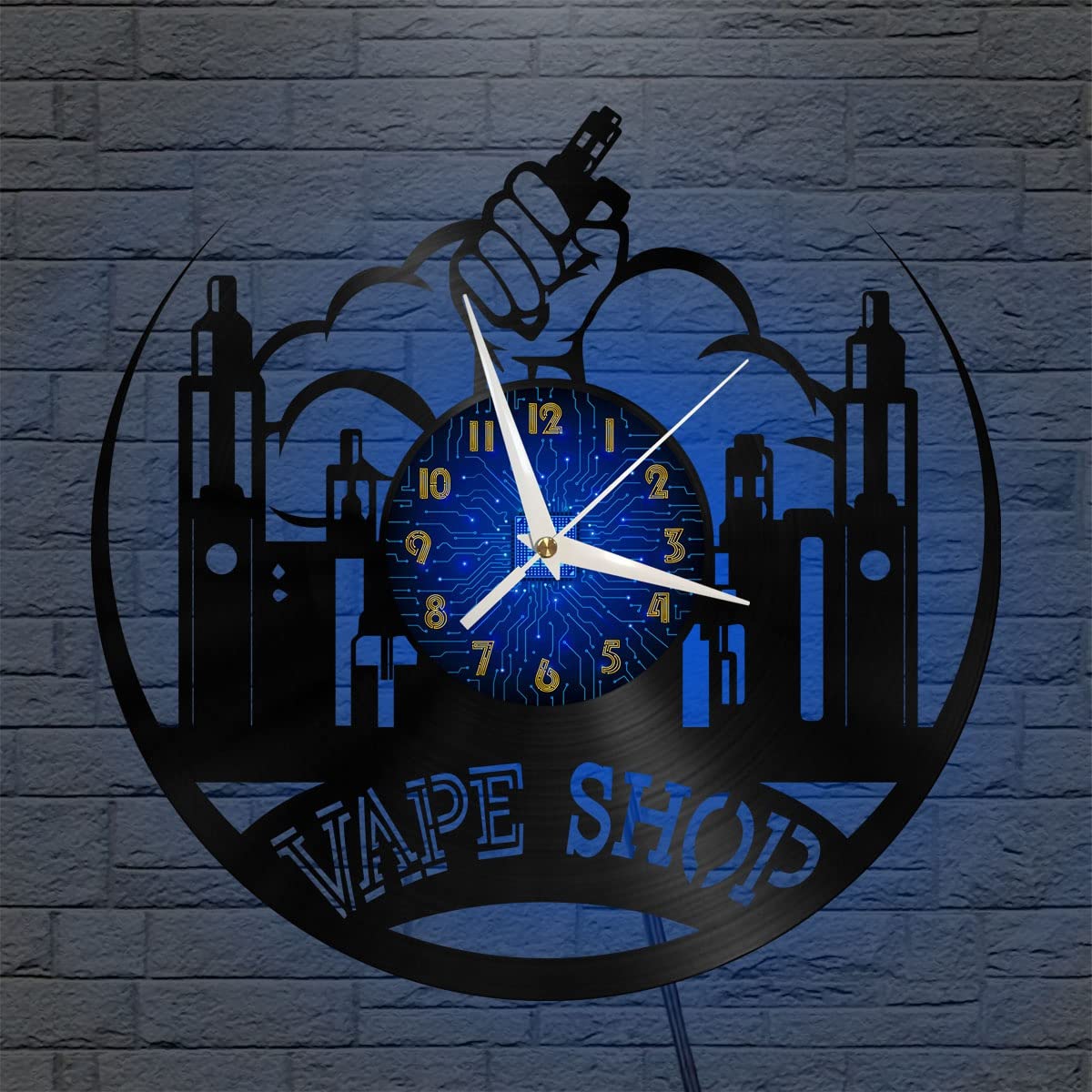 Horloge murale vinyle vape shop rétro noire 12 pouces lumineuse LED B pour décoration salon