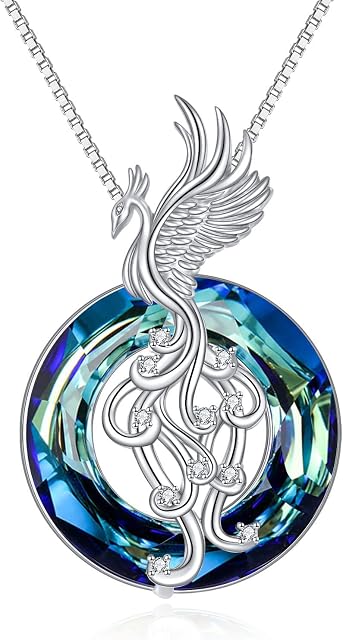 Mothers Day Gift for Women Phoenix Necklace for Women, 925 Sterling Silver White/Purple/Blue Crystal Pendant Necklace, Bird Jewelry Birthday Gifts Christmas Gifts for Mom Sister Girlfriend Wife