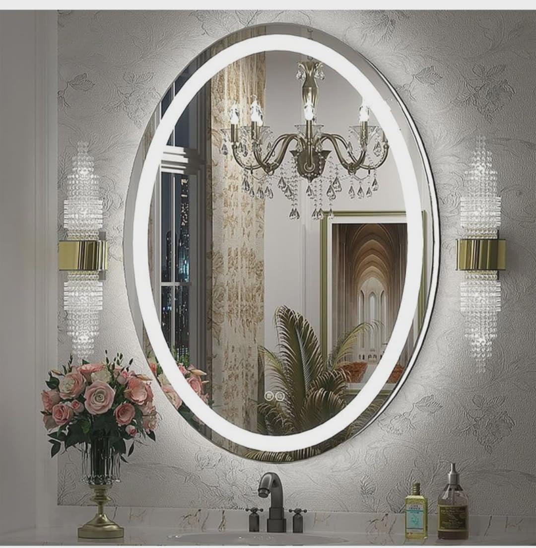 @002 LED Mirror Oval Shape (24 * 18) with 3 Color Touch Sensor Light Clear Crystal Glass Wall Mounted-image-24