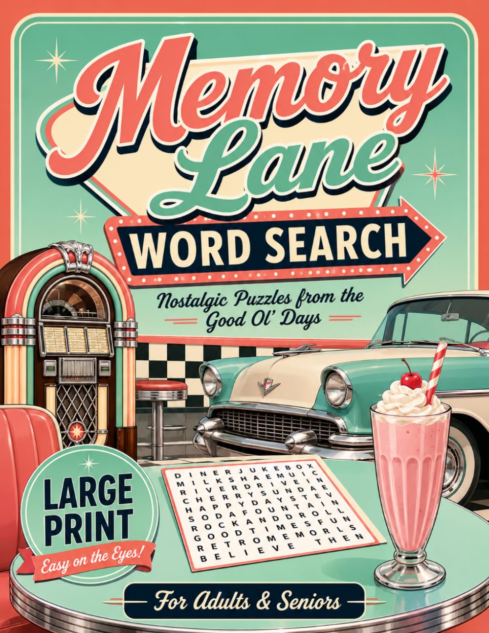 Memory Lane Word Search: 100 Large-Print Puzzles Celebrating 1950s American Life (Kaizen Puzzles)