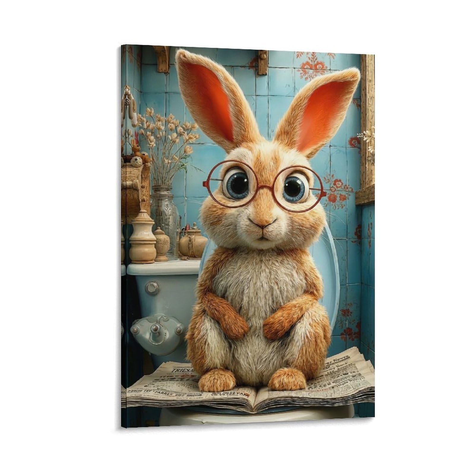 DHBANEIOK Cute Rabbit Reading Wall Decor Poster Giclee Canvas Prints Modern Wall Art Picture Wall Hanging for Home Decorations 24x36inch(60x90cm)