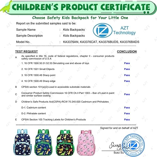 Miniatura 3 de Kasqo Mochila para niños pequeños, mochila escolar preescolar para niños y niñas de 3 a 6 años, Dinosaurio azul, Mochilas de mochila