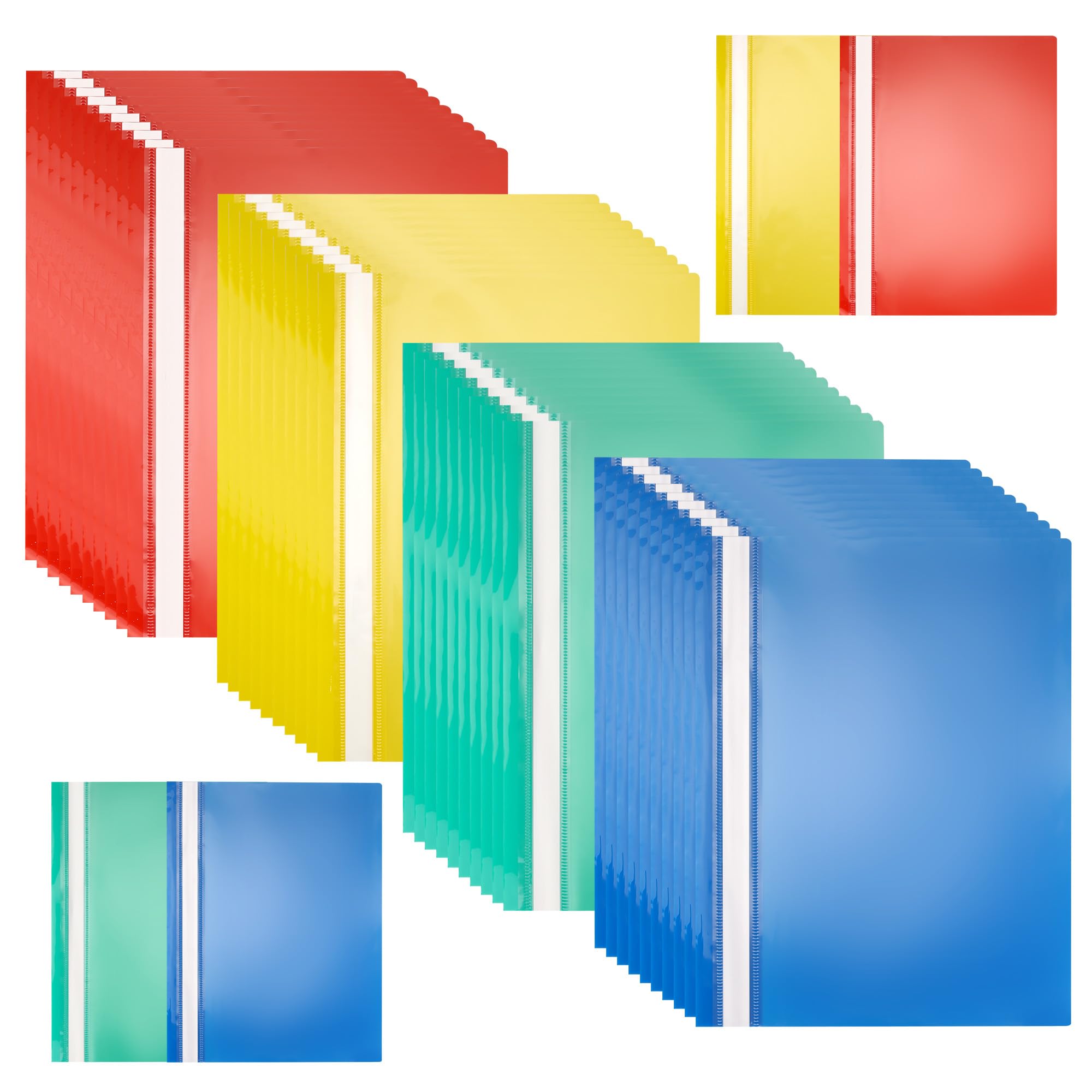 Aramanara 80 Pcs A4 Project Folder, Plastic Presentation Project Folder with Transparent Cover, Report Document Organiser Holder for Office School Home(4 Colors)