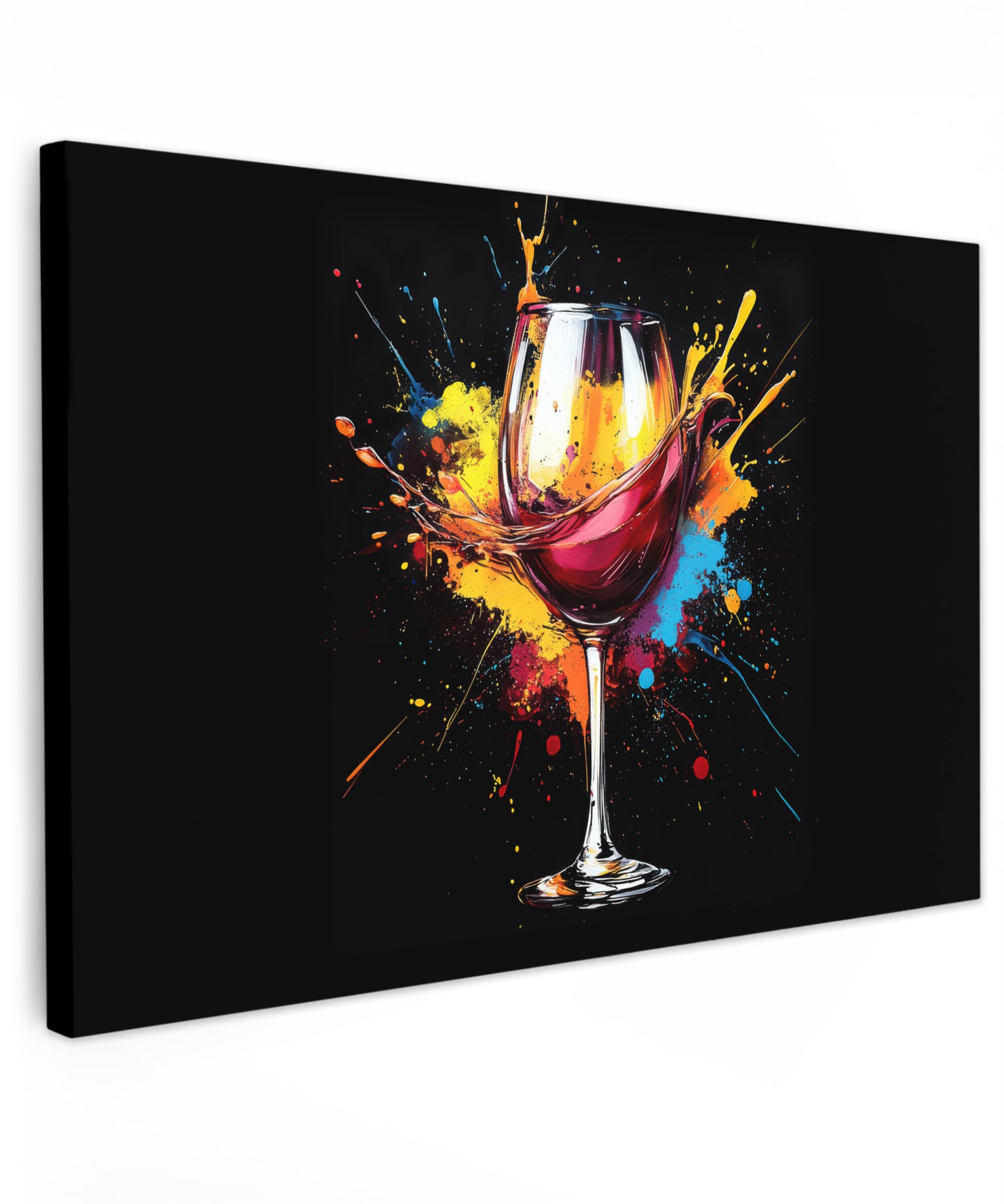 MuchoWow© Cuadros Decoracion Salon Modernos 120x80 cm para Dormitorios Cuadro Decorativos de Salon Lienzos Decorativo Pared Decoracion Lienzo Modernos Vino - Copa - Graffiti - Rojo - Pintura