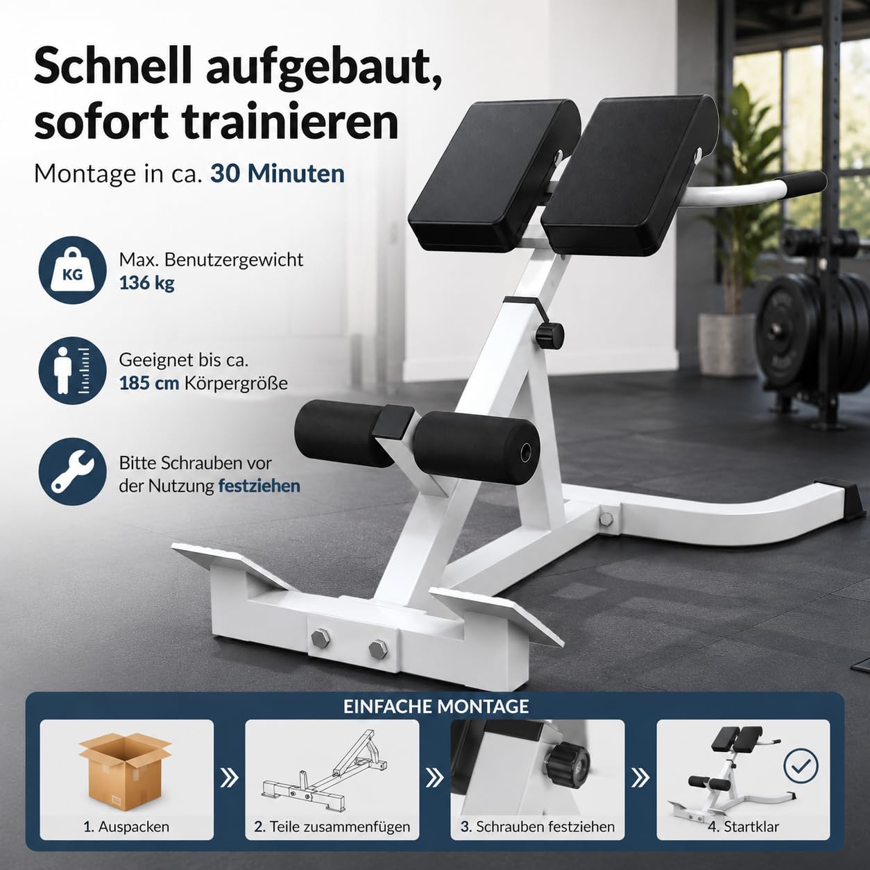 Roman Chair Hyperextension Panca per esercizi addominali e schiena - Panca fitness multifunzionale con altezza regolabile, imbottitura e gambe in schiuma - portata 300 lbs
