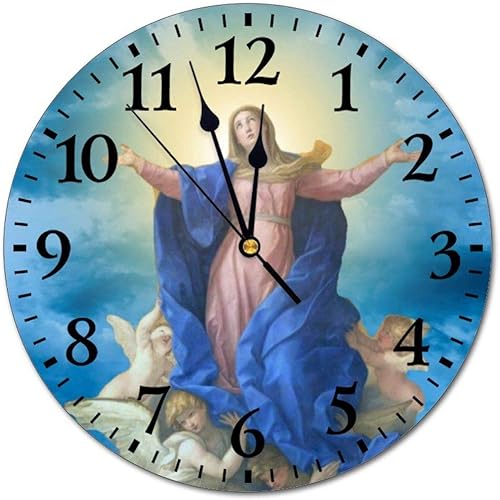 Reloj de pared decorativo divertido Asunción de la Santísima Virgen María, reloj de pared católico redondo, silencioso, sin tictac, para oficina,