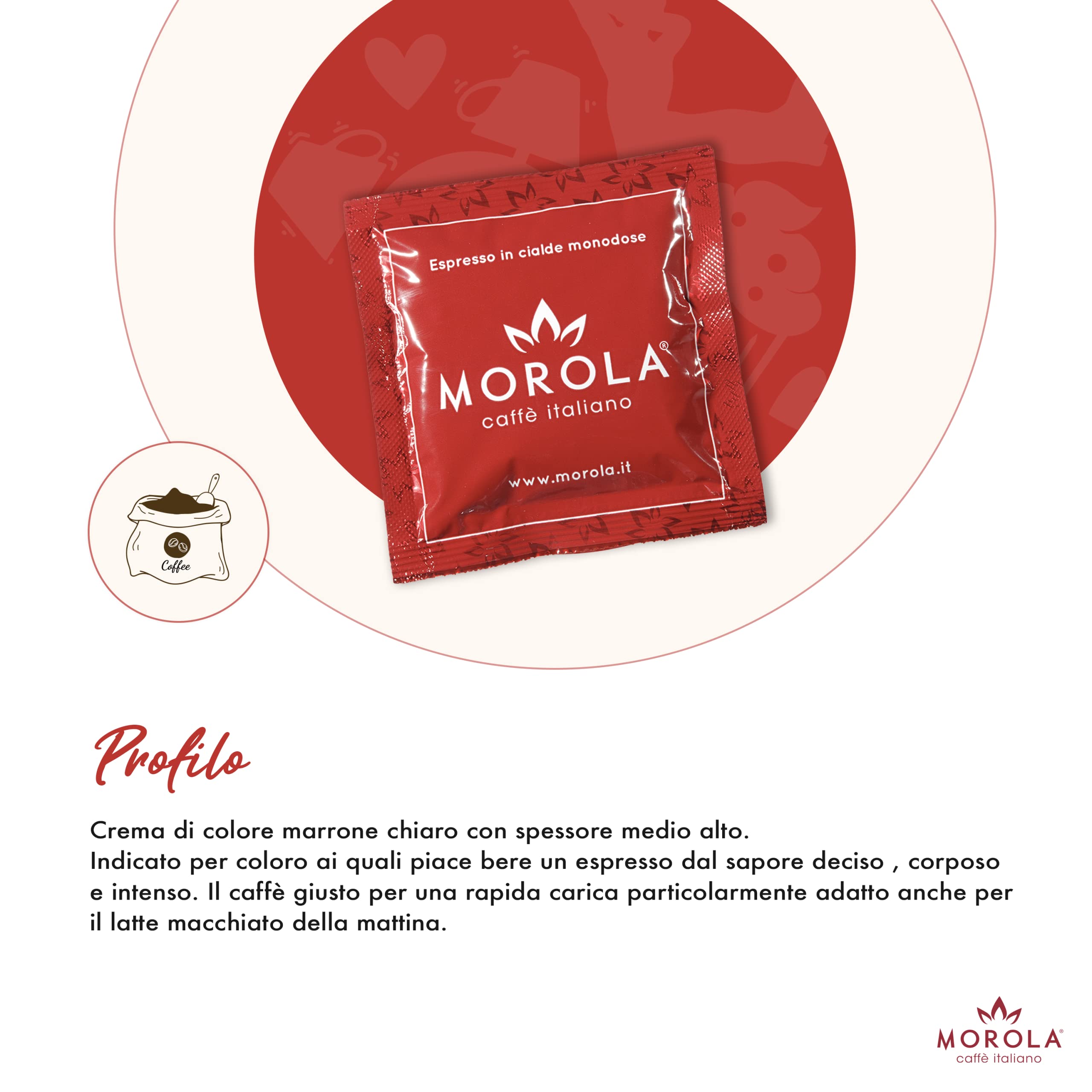Morola Caffè Italiano - Caffè in Cialde Gusto Classico - Confezione Cialde ESE44 Biodegradabili - Miscela Composta da 50% di Arabica e 50% di Robusta (150 Cialde)
