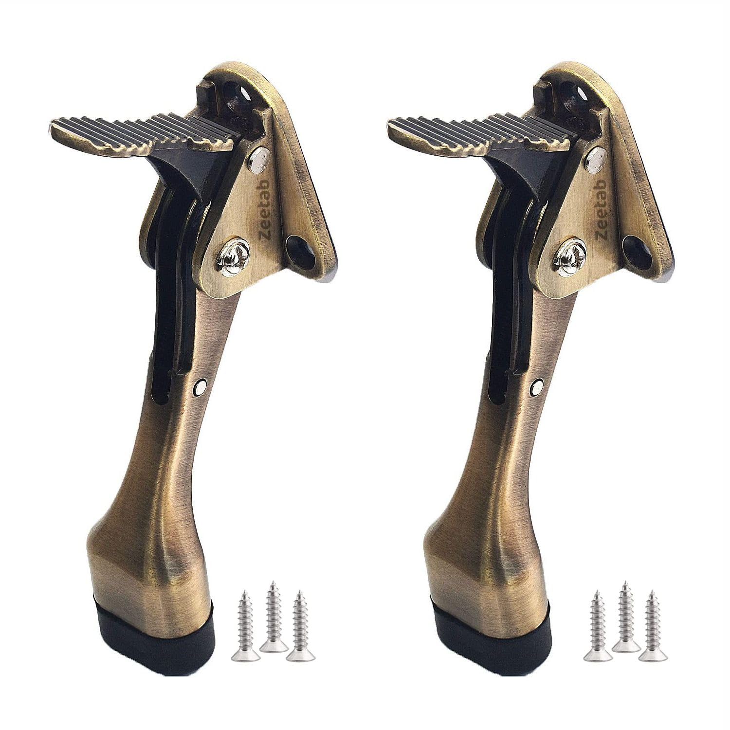 Zeetab Auto Door Stopper 5 Inch, One Touch Kickdown Heavy Door Stop with Non Slip Rubber Tip, Pack of 2 (Antique)