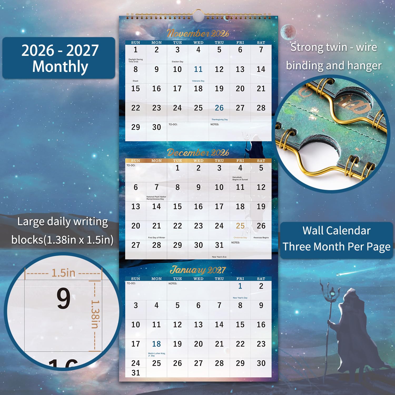 Amazon.com: Calendar 2026-2027 - 3 Month Wall Calendar Vertical