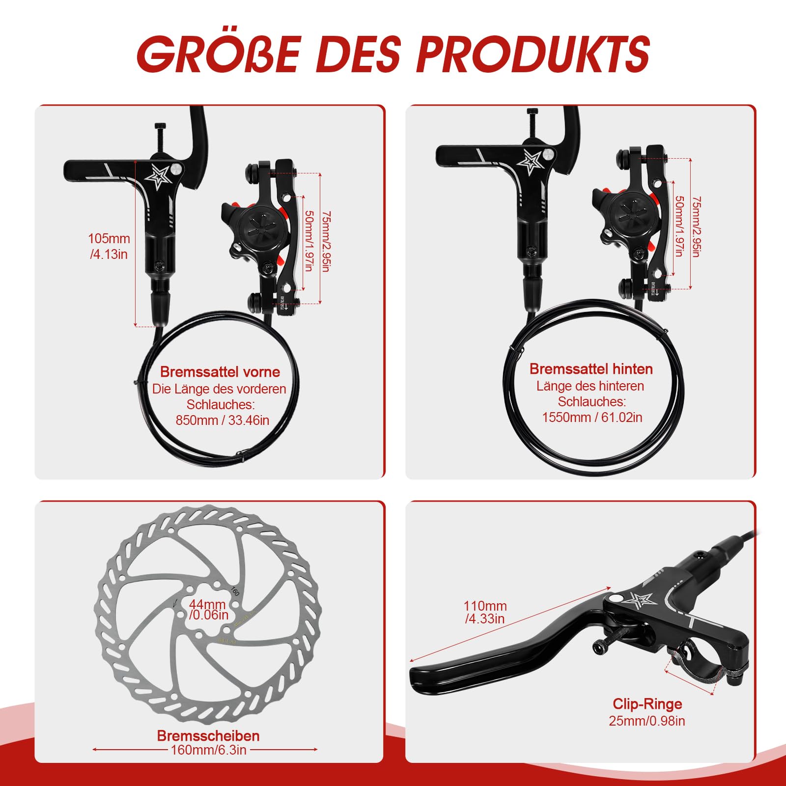 GOYERRNES Hydraulische Bremsen Für E-Bike – Doppelkolben, 160 Mm Scheiben, Einfach Einstellbar